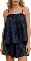 🥰Women's Sleeveless Plaid Cami Tank Tops Wide Leg Shorts Sets