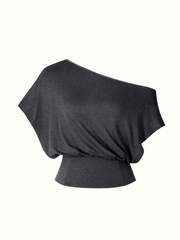 Limited Time Sale Women One Shoulder Split Slim Crop Short Sleeve Fashion Top