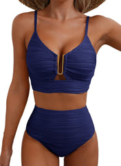 Women's U-Wire Cutout Swimsuit High Waisted Textured 2 Piece Bikini Set