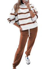 ⏰Hot Sale-Women's Striped Long Sleeve Drop Shoulder Tops & Jogger Pants 2 Piece Sets