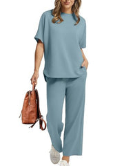 ⏰Hot Sale-Women Oversized Tshirt and Wide Leg Crop Pants 2 Piece Sets