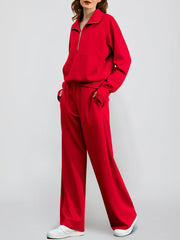 Women's Oversized Half Zip Wide Leg 2 Piece Outfits Lounge Set