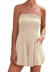 ⏰Hot Sale-Womens Strapless Tube Beach Vacation Romper with Pockets