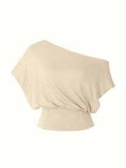Limited Time Sale Women One Shoulder Split Slim Crop Short Sleeve Fashion Top