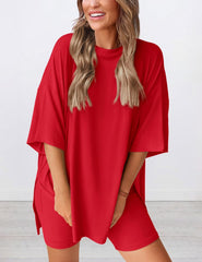 Women's Oversized Casual T-Shirt Shorts Suit Stretch Two-Piece Set