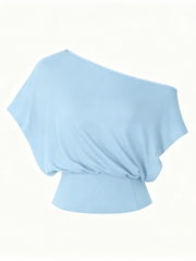 Limited Time Sale Women One Shoulder Split Slim Crop Short Sleeve Fashion Top