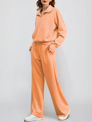 Women's Oversized Half Zip Wide Leg 2 Piece Outfits Lounge Set