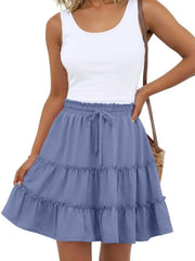 Women Flowy Skorts Built-in Shorts Floral Ruffle Tiered Skirts with Pockets