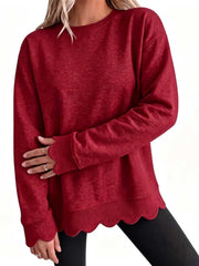 Limited time sale🔥Women Oversized Long Sleeve Sweatshirt With Scallop Cuff And Hem