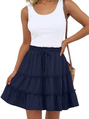 Women Flowy Skorts Built-in Shorts Floral Ruffle Tiered Skirts with Pockets
