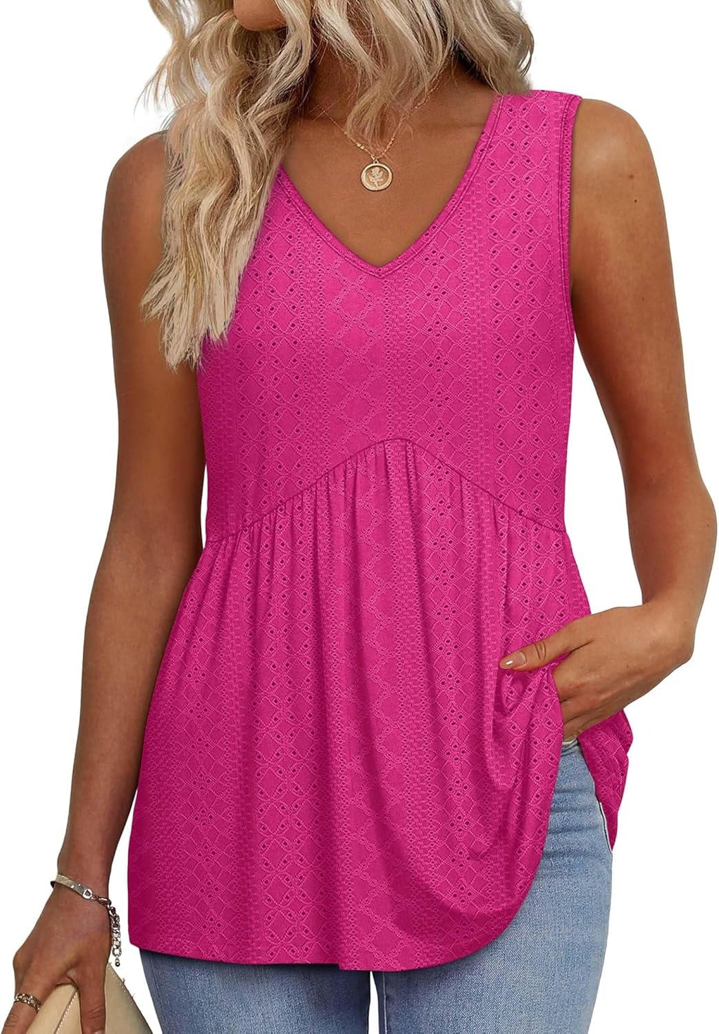 ⏰Hot Sale-Women's Print Flowy Sleeveless V Neck Peplum Tank Tops