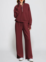 Women's Oversized Half Zip Wide Leg 2 Piece Outfits Lounge Set