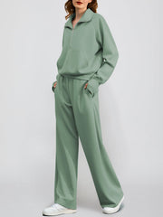 Women's Oversized Half Zip Wide Leg 2 Piece Outfits Lounge Set