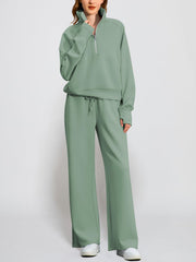 Women's Oversized Half Zip Wide Leg 2 Piece Outfits Lounge Set