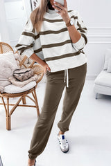 ✨Women's Stripe Drop Shoulder Pullover and Jogger Pants Set