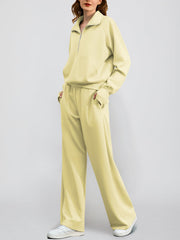 Women's Oversized Half Zip Wide Leg 2 Piece Outfits Lounge Set