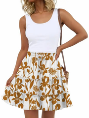 Women Flowy Skorts Built-in Shorts Floral Ruffle Tiered Skirts with Pockets