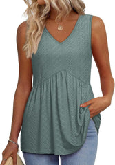 ⏰Hot Sale-Women's Print Flowy Sleeveless V Neck Peplum Tank Tops