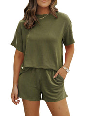 Women 2 Piece Summer Outfit Pocket Shorts Matching Set