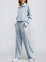Women's Oversized Half Zip Wide Leg 2 Piece Outfits Lounge Set