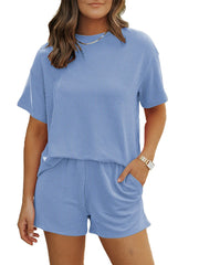 Women 2 Piece Summer Outfit Pocket Shorts Matching Set