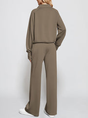 Women's Oversized Half Zip Wide Leg 2 Piece Outfits Lounge Set