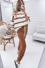 ✨Women's Stripe Drop Shoulder Pullover and Jogger Pants Set