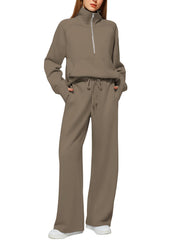 Women's Oversized Half Zip Wide Leg 2 Piece Outfits Lounge Set