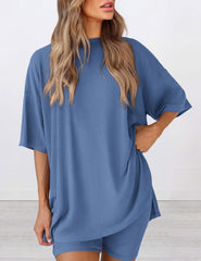 Women's Oversized Casual T-Shirt Shorts Suit Stretch Two-Piece Set