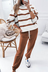✨Women's Stripe Drop Shoulder Pullover and Jogger Pants Set