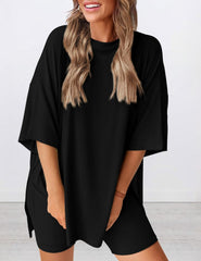 Women's Oversized Casual T-Shirt Shorts Suit Stretch Two-Piece Set