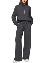 Women's Oversized Half Zip Wide Leg 2 Piece Outfits Lounge Set