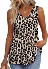 ⏰Hot Sale-Women's Print Flowy Sleeveless V Neck Peplum Tank Tops
