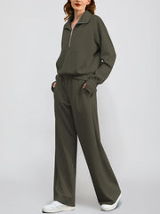 Women's Oversized Half Zip Wide Leg 2 Piece Outfits Lounge Set