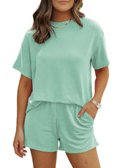 Women 2 Piece Summer Outfit Pocket Shorts Matching Set