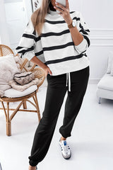 ✨Women's Stripe Drop Shoulder Pullover and Jogger Pants Set