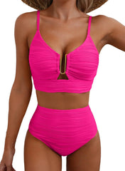 Women's U-Wire Cutout Swimsuit High Waisted Textured 2 Piece Bikini Set