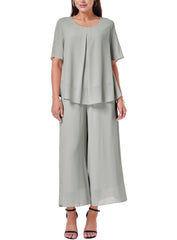 Women's 2-Piece Chiffon Blouse & Wide Leg Pants Set