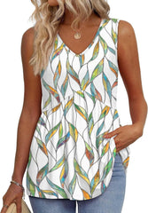⏰Hot Sale-Women's Print Flowy Sleeveless V Neck Peplum Tank Tops