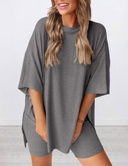 Women's Oversized Casual T-Shirt Shorts Suit Stretch Two-Piece Set