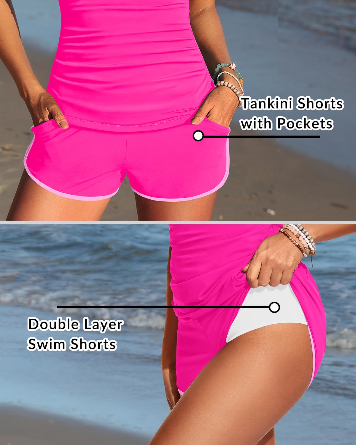 Women Tankini Swimsuit with Shorts - Two Piece Tummy Control Bathing Suit