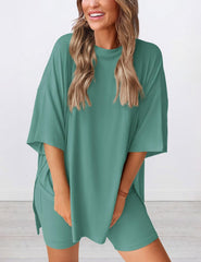 Women's Oversized Casual T-Shirt Shorts Suit Stretch Two-Piece Set