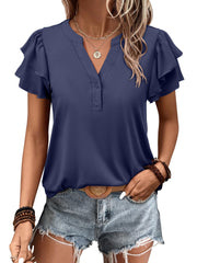 ✨Womens Casual Ruffle Short Sleeve V Neck Top Blouses