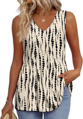 ⏰Hot Sale-Women's Print Flowy Sleeveless V Neck Peplum Tank Tops