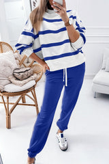 ✨Women's Stripe Drop Shoulder Pullover and Jogger Pants Set