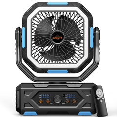 30000mAh Rechargeable Camping Fan with LED Light, Remote Control & Oscillation