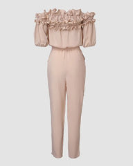 Womens Off Shoulder Frill Hem Tied Detail Jumpsuit