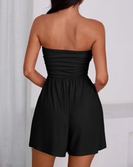 ⏰Hot Sale-Womens Strapless Tube Beach Vacation Romper with Pockets
