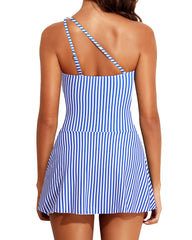 Women One Shoulder Tummy Control One Piece Swim Dress
