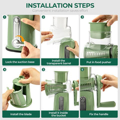 SUSTEAS Rotary Cheese Grater with 5 Blades & Suction Base